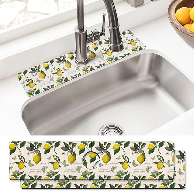 Sink Faucet Absorbing Mat, 2 Pack Drying Mat Around Faucet Sink Splash Guard Behind Faucet Sinkmat For Kitchen Bathroom Island Rv 24 * 5.5 Inch (60 * 14 cm)