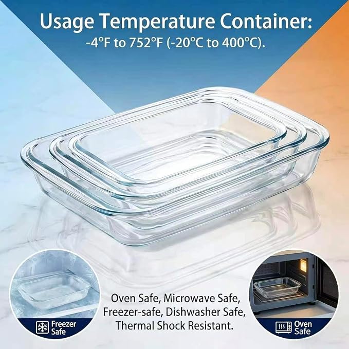 High Borosilicate Glass Baking Dishes for Oven, (2.3QT, 1.6QT, 1.0QT, 3 Pack) Rectangular Bakeware Sets, Deep Glass Casserole Dishes with Handle for Microwave, Baking, Meal Preparation