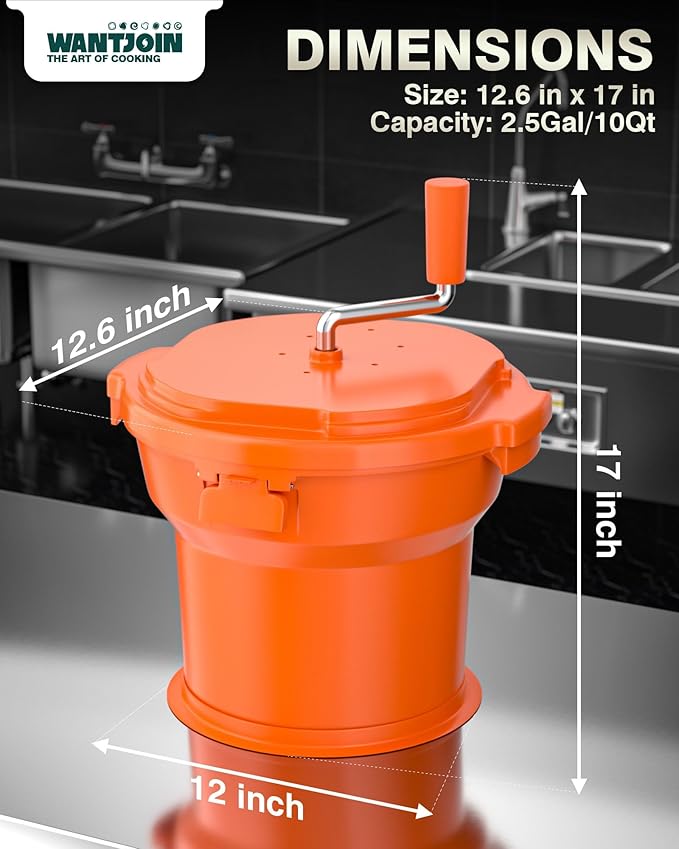 WantJoin Commercial Salad Spinner - 2 Gallon Salad Dryer w/Silicone Anti-slip Mat & Draining Hose, 10Qt Manual Salad Spinner for 3 Heads of Lettuce Spinner Large for Catering