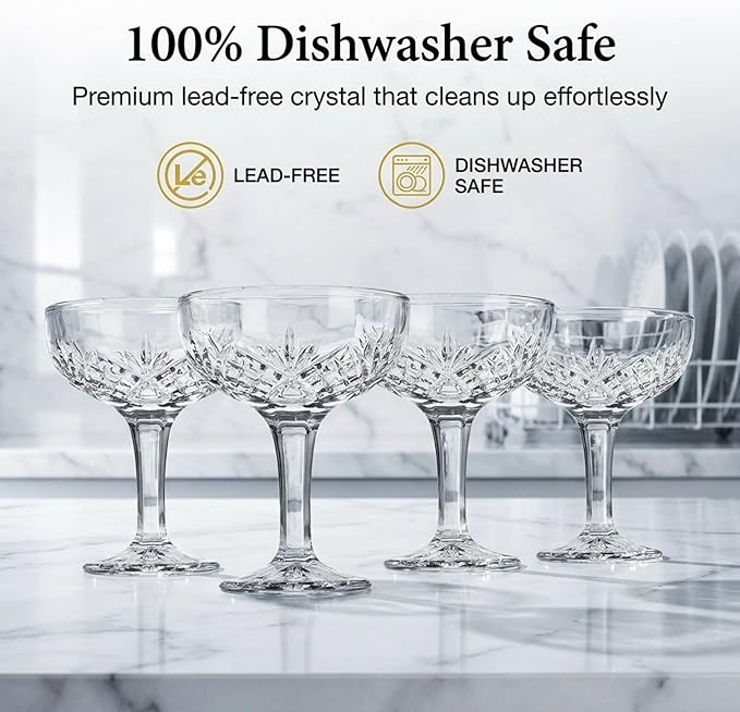 Godinger Champagne Glasses, Champagne Glass Set, Coupes Barware Martini Glasses - Set of 4, 6oz., Dublin Crystal Collection