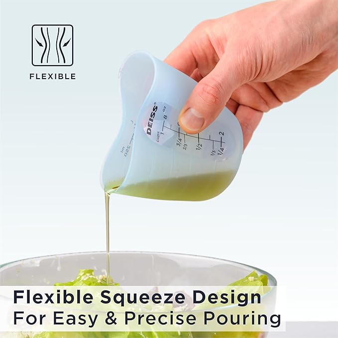 Deiss PRO 3 Piece Silicone Measuring Cup Set and Deiss PRO Heavy Duty Stainless Steel Measuring Spoons