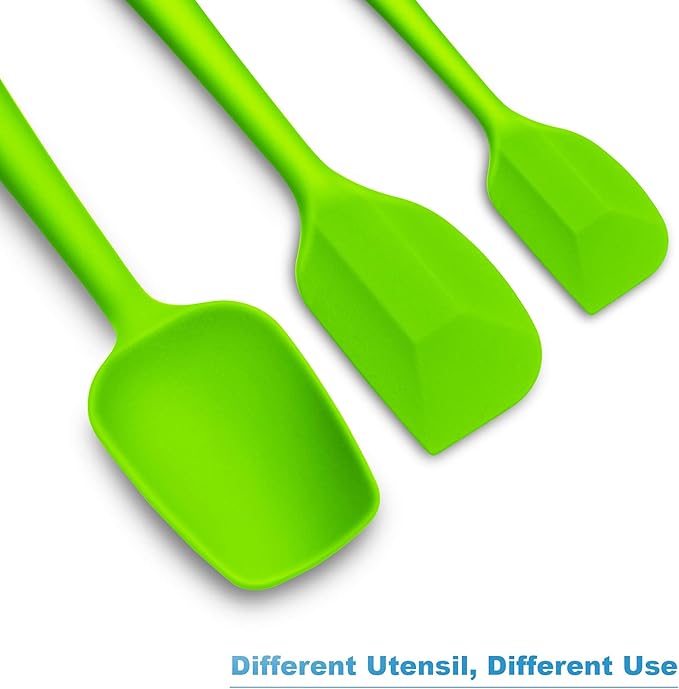 Silicone Spatula 3‑Piece Set Heat Resistant 600°F Non‑Stick Rubber Spatulas with Stainless Steel Core ALLWIN HOUSEWARE Large Spatula, Spoonula & Mini Spatula for Cooking & Baking, Green