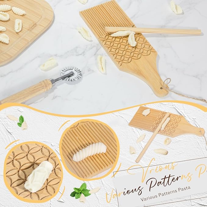 Pasta Making Tools,13PCS Wood Pasta Making Kit with Pasta Rolling Pin,Ravioli Mold,Ravioli Cutter,Gnocchi Board,Pasta Stamps,Dumpling Tools,Stick Dough Scraper Making Accessories