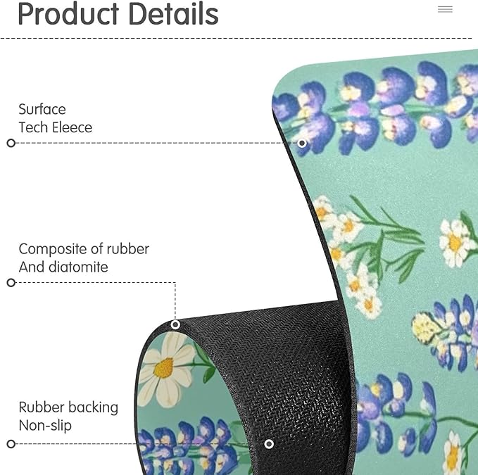 Kitchen Sink Splash Guard 2 PCS 14.7 Inch Sink Faucet Mat Splash Guard for Bathroom Countertop Water Absorbent Foldable Cuttable Soft Washable Cute Green Bluebonnet and Daisies