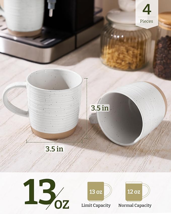 famiware Coffee Mugs Set of 4, 13 oz Mug Set, Ceramic Cup Set with Handle for Coffee, Tea, Cocoa, Milk, Constellation Series, Polar White
