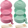 2 Sets Microwave Ramen Bowl 40 oz Wheat Fiber Portable Instant Noodle Cooker Bowl with Handles Strainer Spoon Chopstick Fork College Dorm Room Apartment Essentials(Pink, Light Green)