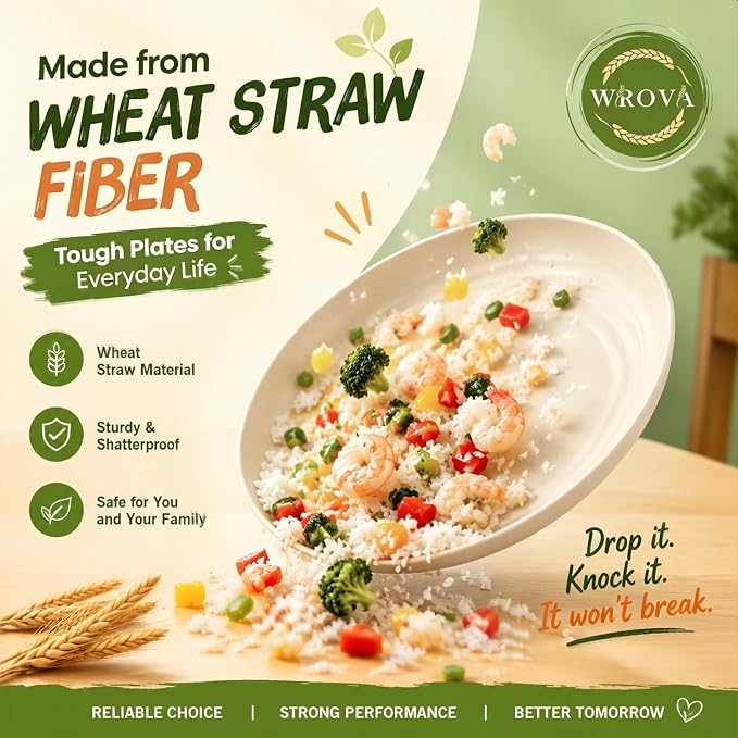 Wrova 40-Piece Wheat Straw Dinnerware Sets for 8, Unbreakable Kitchen Plates and Bowls Set with Cups Set, Soy Sauce Dish for BBQ, Microwave and Dishwasher Safe Dishware Sets for Kitchen- Nordic