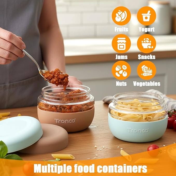 Tronco 24 oz Glass Food Storage & Lunch Bowl Containers with Airtight Lids | Leak & Spill Proof Meal Prep Container & Food Storage Jar for Lunch, Salad, Oats, Soup, BPA-Free, Microwave & Dishwasher Safe
