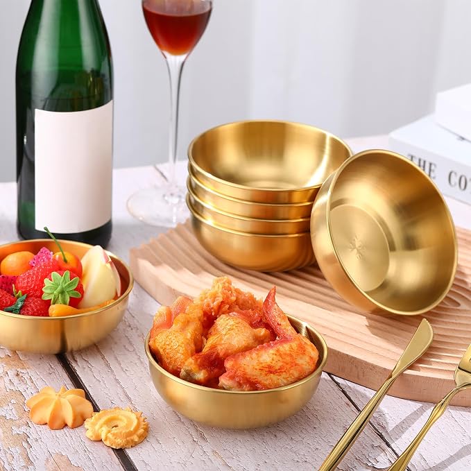 Nuogo 20 Pcs Gold Bowls 4.7 Inch Stainless Steel Mixing Bowls Decorative Esthetician Bowl for Facial Metal Serving Bowl for Holiday Birthday Party Wedding Baking Prepping Salad Fruit Soup