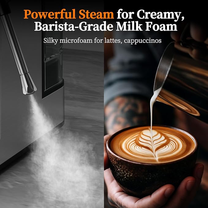 20Bar Espresso Machine with Poweful Milk Frother Rapid Cold Brew, Easy to Use Compact Espresso Maker, Fast Heat 1350W Barista-Quality Home Cappuccino Latte Machine,45oz Water Tank, Silver