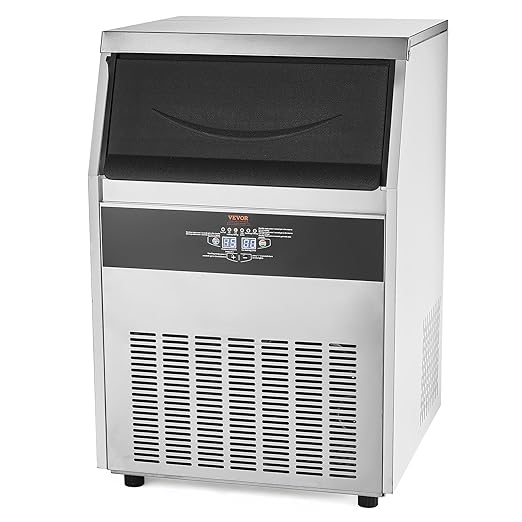 VEVOR Commercial Ice Maker Machine, 160lbs/24H Ice Maker Machine with 66lbs Storage Capacity, 80 Ice Cubes in 15 Minutes, LED Digital Display Freestanding Self-Cleaning for Bar Office Restaurant