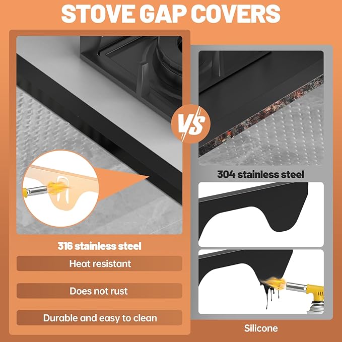 Stove Gap Covers 316 Stainless Steel,Stove Gap Filler,Heat-Resistant Oven Side Gap Filler,Between Stove and Counter Slide In Range Trim Kit for Kitchen,2 Pack (23.2” Shiny Black)