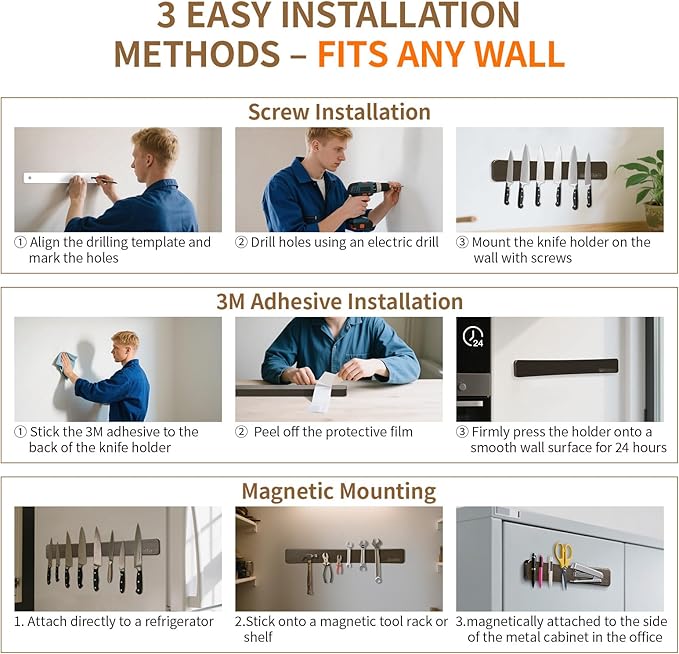 Magnetic Knife Holder for Wall,16.5 Inch Acacia Wood Magnetic Knife Strip for Refrigerator,Double Sided Magnetic Knife Rack,No Drilling