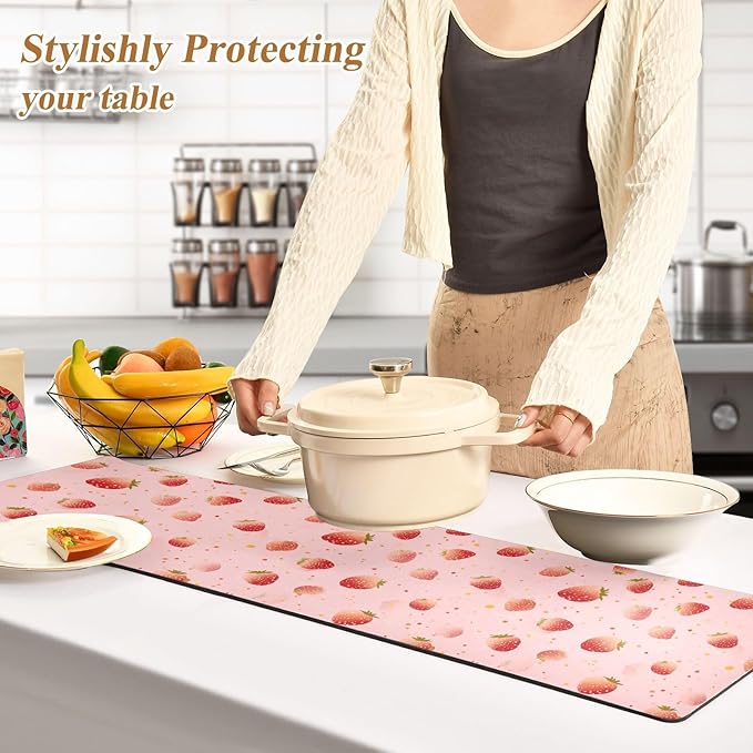 Red Dots Strawberry Trivet Table Runner Heat Resistant 230F for Hot Dishes Pots Plates Kitchen Dining Table Protector Decorative 39.37 X 11.8 Inch