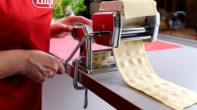 Imperia Ravioli Maker Pasta Attachment - 100% Made in Italy- Heavy Duty Cutter, Steel Construction- Machine Accessory Cuts for Filled Pasta- Easy Use Roller Maker for Fresh Homemade Italian Dishes