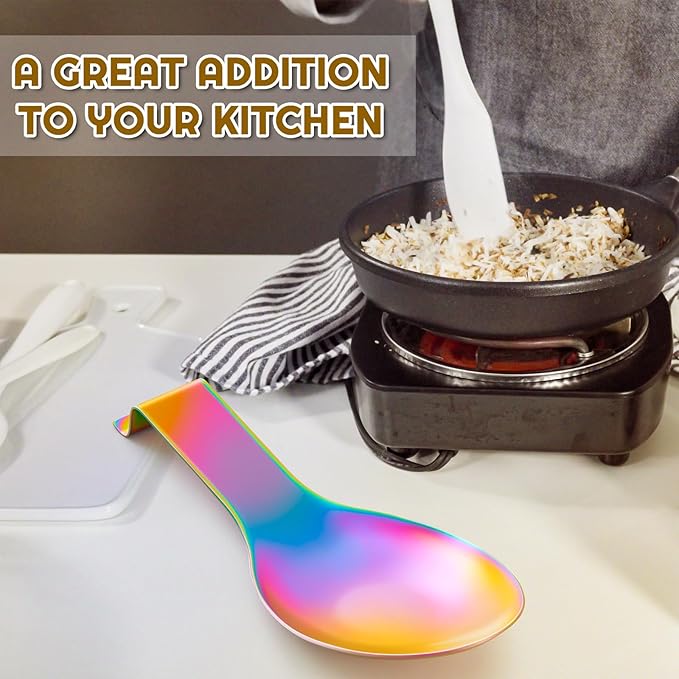 Nuanchu 6 Pcs Stainless Steel Spoon Rest Spatula Ladle Holder Spoon for Stove Top Heavy Duty Spatula Holder for Countertop Dishwasher Safe Utensil Rest for Kitchen, 3.8 x 9.6" (Colorful)