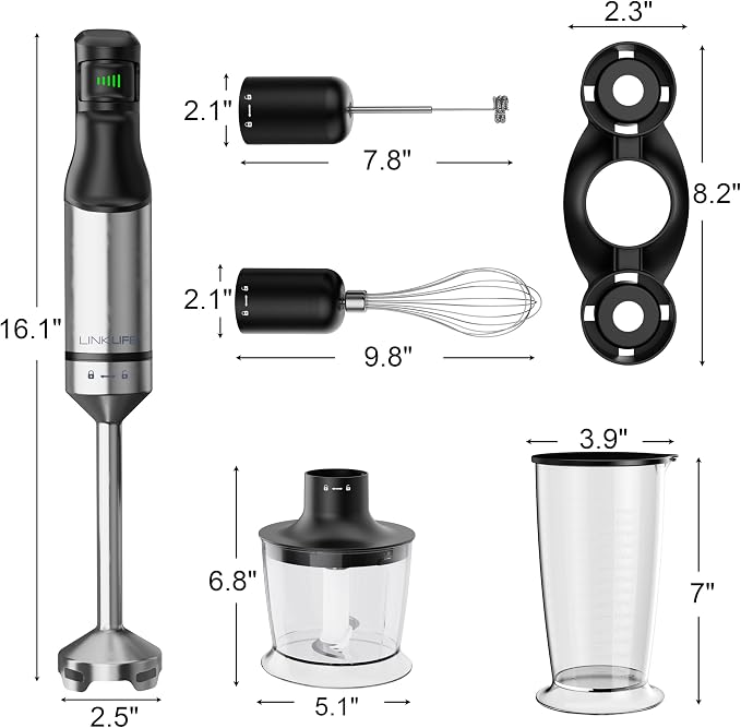1200W Immersion Blender Handheld, 5-in-1 Variable Speed Emulsifier Hand Blender Stick with Whisk Chopper Milk Frother Mixing Cup and Storage Rack for Kitchen Soup, Purees, Baby Food and Smoothies