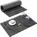 Large Stone Dish Drying Mat for Kitchen Counter, Quick Dry Stone Dishes Mats, Foldable Water Absorbing Diatomaceous Drying Pad for Countertop Bottles Utensils Cups Bathroom (Dark Gray 24"x16")