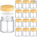 Norme 12 Pcs 4oz Glass Jars with Lids Empty Small Glass Containers and Inner Liners Reusable Cosmetic Jars Round Airtight Bottles with Plastic Wood Grain Lids for Travel