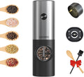 Electric Salt or Pepper Grinder Battery Operated, Automatic Salt and Pepper Mill Grinder Shakers with LED Light, Adjustable Coarseness, Include Brush and Spoon, Stainless Steel 1 PACK