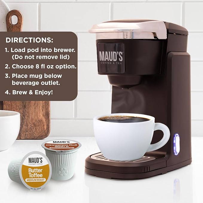 Maud's Cinnamon Roll & Butter Toffee Flavored Coffee Pods, 22ct, Medium Roast Flavored Coffee in Single Serve Pods – 100% Arabica Beans, Compatible with Keurig K Cups Maker
