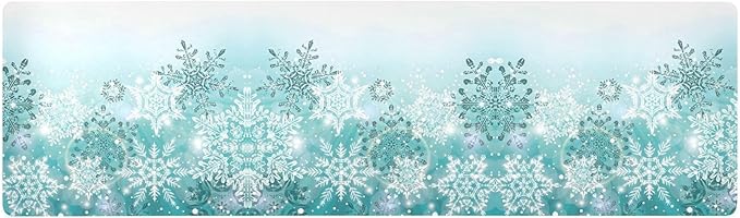 Silver Winter Teal Turquoise Snowflakes Christmas Trivet Table Runner 40 Inches Long Trivet for Hot Pots and Pans/Hot Dishes,Table Protector Heat Up to 230F, Decorative Hot Plates Mat for Kitchen Coun
