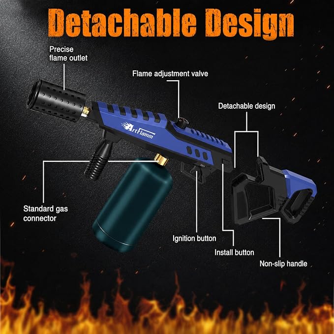 ARTFLAMM Powerful Propane Torch, Kitchen Blow Torch with Adjustable Flame, Detachable Cooking Torch for Searing Steak, Camping, BBQ, Welding (Tank Not Included)