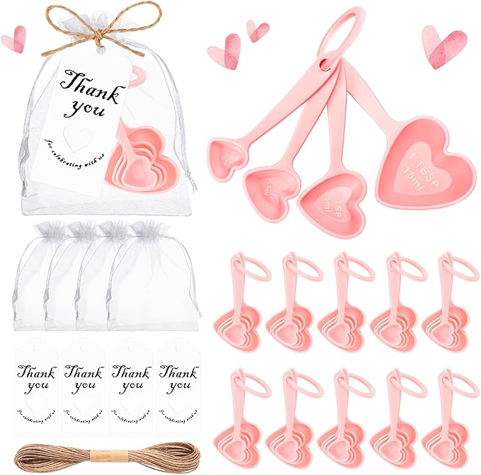 50PCS Heart Shaped Measuring Spoons Plastic Measuring Spoons Party Favors for Bridal Shower Wedding Anniversary Baby Shower Decoration Gifts Individual Souvenirs
