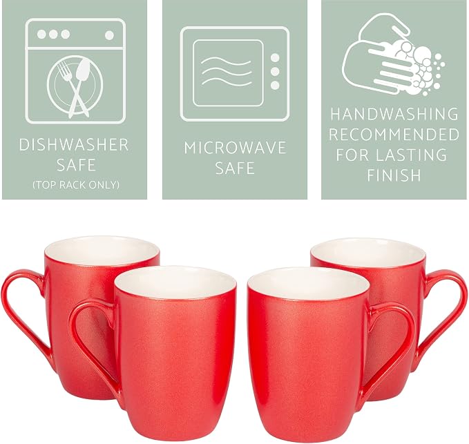 Elanze Designs Crimson Red Glossy Finish 10 Oz. New Bone China Coffee Cup Mugs Set of 4