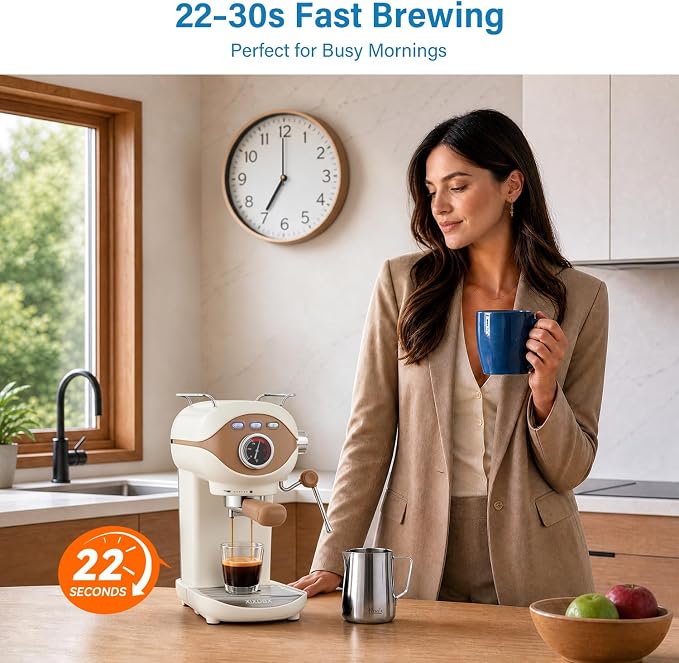 XIXUBX Espresso Machine, 20Bar Compact Espresso Maker with Milk Frother, PID Temperature Control, Low Vibration Coffee Maker for Small Kitchen, Home, Brews Latte, Cappuccino