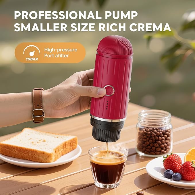 Portable Electric Espresso Machine, Travel Coffee Maker for Camping, Car Self-Heating Coffee Machine with USB-C, Compatible With NS Capsules & Ground Coffee, Portable Coffee Maker for Hiking,RV,Office