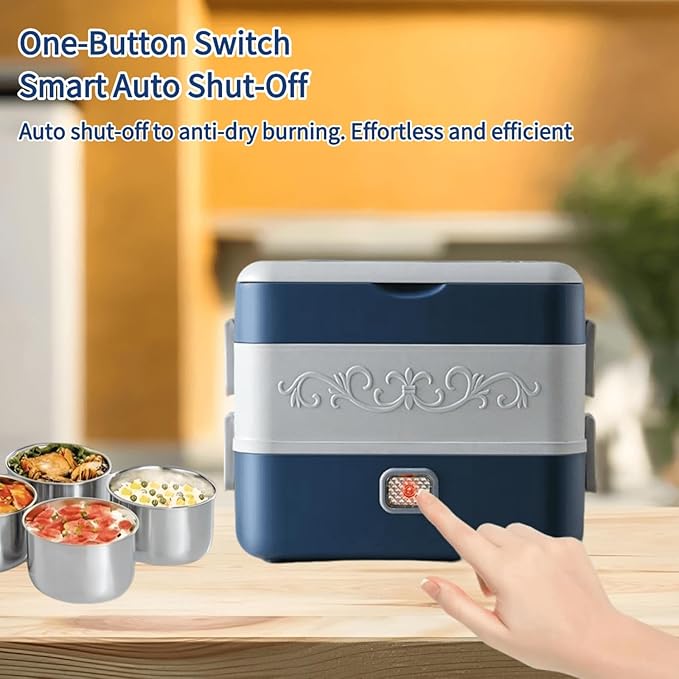 Electric Lunch Box for Adults, 200W Heated Lunch Containers 2.4L(10Cups) Stainless Steel Electric Food Warmer,4 bowls Double Layer Quick Heatable Lunchbox for Office/Home