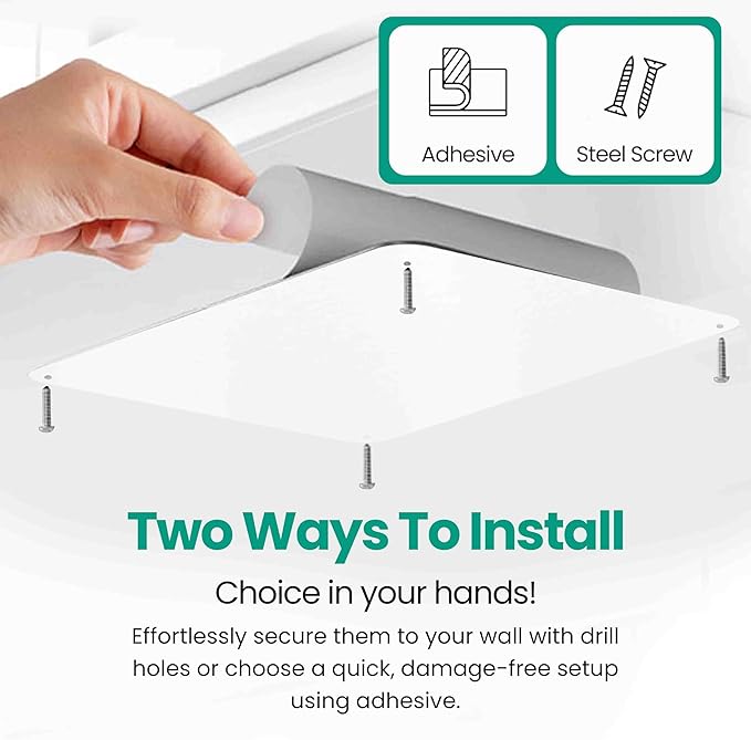 9 inches x 6.5 inches Stainless Steel Plate for Magnets, 3M Adhesive Back, Mounting Screws, Ideal for Magnetic Shelf, Spice Holders, Colorful Magnets as a Gift. Mount Anywhere! (White, 2 Pack)