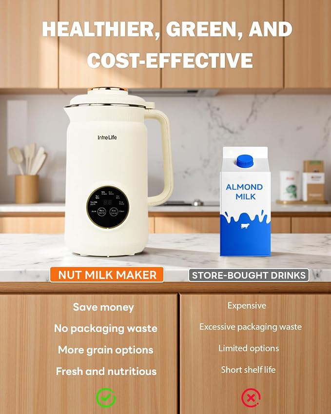 34 oz Nut Milk Maker Machine, 8 in 1 Soy Milk Maker with Nut Milk Bag, Plant Based Milk Maker for Almond, Oat, with Delay Start/Keep Warm/Self Cleaning, Cream