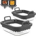 Air Fryer Glass Liner Reusable, Air Fryer Liners Silicone with Removable Silicone Ring for Ninja Dual Basket, Cosori, Philips, BPA-Free, Heat Resistant, Dishwasher Safe