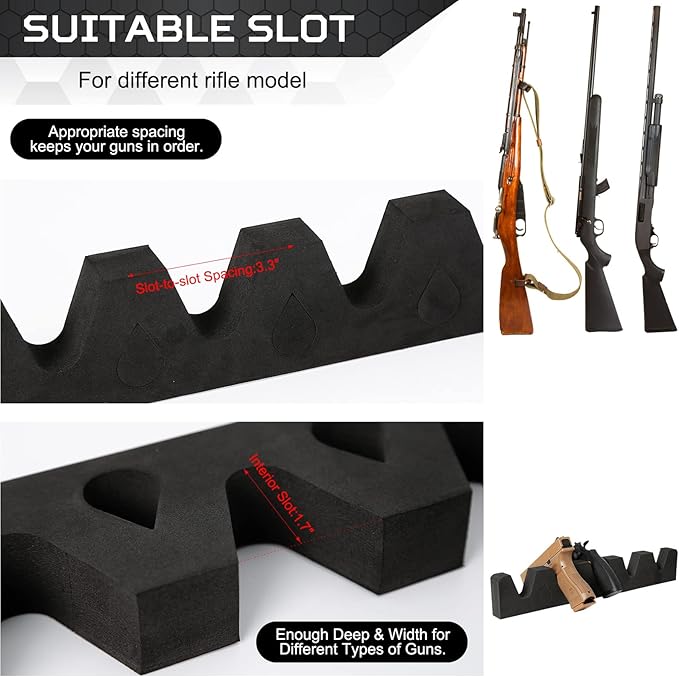 OCQOTAT Gun Rack for Gun Storage, Gun Safe Accessory for Rifles and Shotguns, Gun Holder in Gun Cabinet, Shotgun Rifle Rest, Foam Material with Magnetic Strip and Hook Strip , Gifts for Hunters