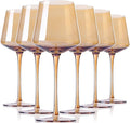 Physkoa Amber Colored Wine Glasses Set 6-16oz Stemmed Modern Amber Wine Glasses With Tall Long Stem and Flat Bottom,Light Brown Glassware for Home Decor