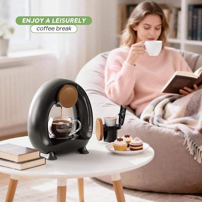 Single Serve Coffee Maker 2 in 1, 1400W Fast Brewer for K-Cup Pods & Ground Coffee, One-Touch Americano & Tea Machine with 2 Reusable Filters, Compact Design for Home Office RV Dorm
