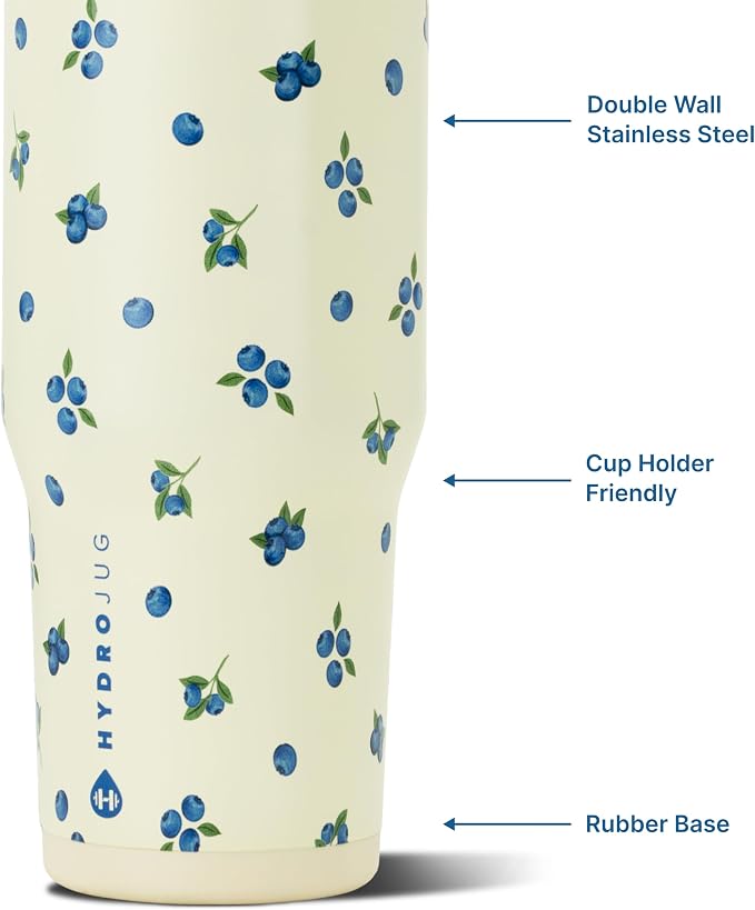 HydroJug Ease2o Water Bottle with Straw & Chug Lid, Stainless Steel, Vented Cap to Help Reduce Pressure, Water-Level Window, Cup Holder Friendly, Non-Slip Base – 32oz, Freshly Pick'd