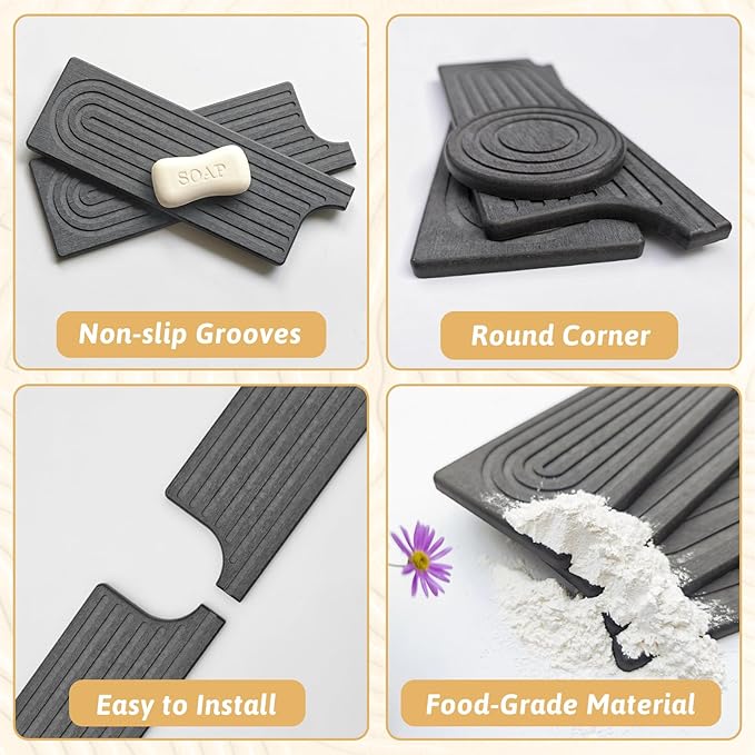 Kitchen Faucet Absorbent Mat with U-Shape Hole, 23.6" Diatomaceous Earth Splash Guard for Sink Faucet, Aesthetic Water Absorbing Stone Tray Draining Mat for Modern Home, Gift for Girlfriend, Dark Grey
