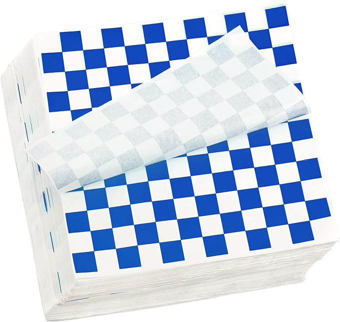Fasmov 1000 Sheets 12 x 12 inches Sandwich Paper Deli Basket Liner Wrap Food Basket Liners Wrapping Checkered Sheets, Blue & White