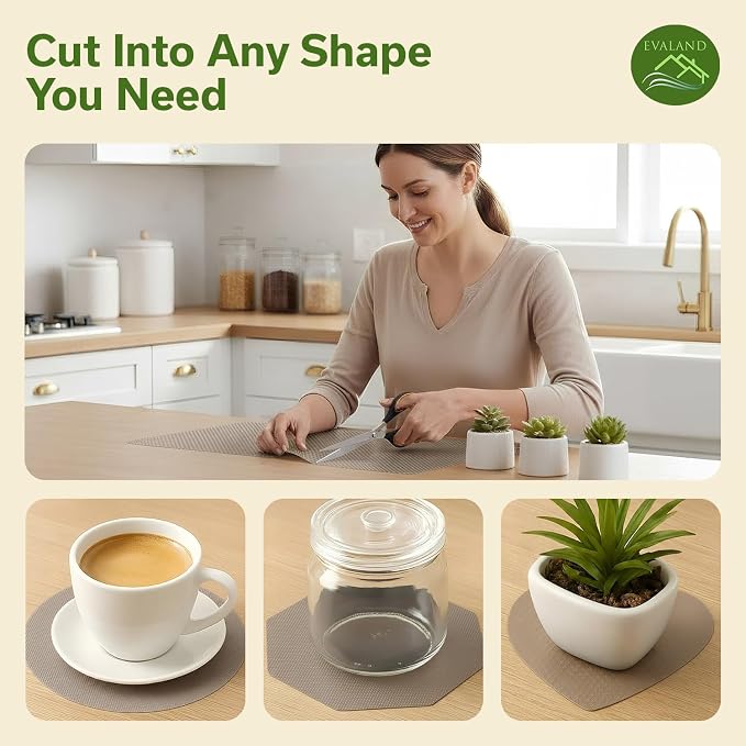 EVALAND Shelf Liners for Kitchen Cabinets Non-Adhesive 17.7" x 33 FT Beige Drawer Liner Non Slip, Washable Cabinet Liner, Waterproof Shelf Liners for Cabinets, Refrigerator Bathroom Pantry - Thickened