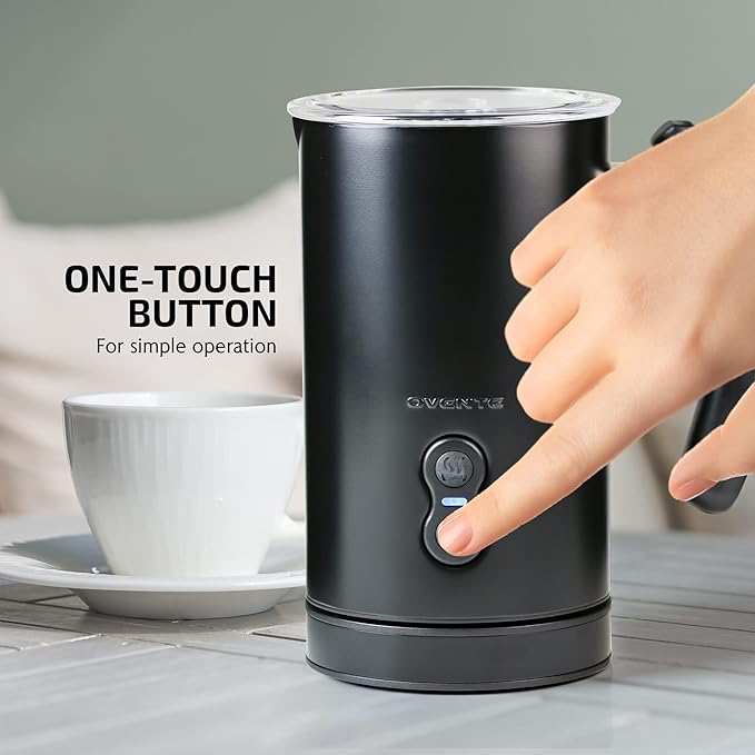 OVENTE Electric Milk Frother and Steamer, Automatic Hot and Cold Foam Maker for Coffee, Latte, Cappuccino or Macchiato, 500W Double-Wall Stainless Steel Milk Warmer with Auto Shutoff, Black FR3608B