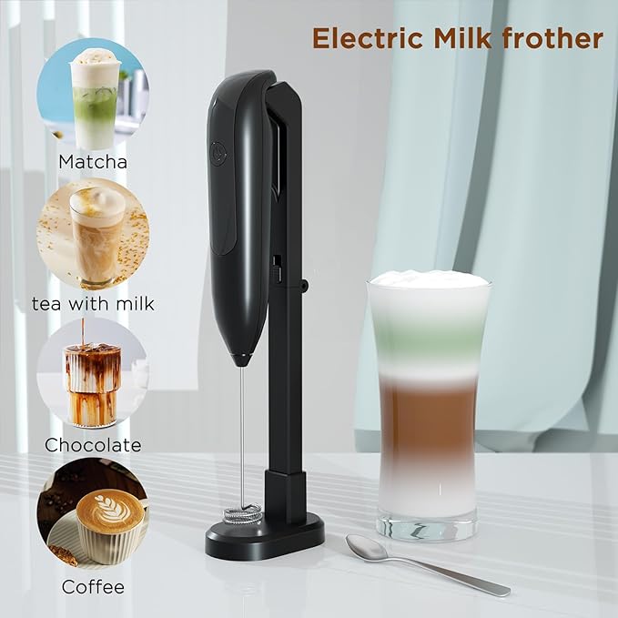 Fully Automatic Electric Milk Frother Wireless Handheld Milk Frother with Charging Base for Household Kitchen Baking Coffee - Cordless Convenience, Rechargeable Design, Multi Use