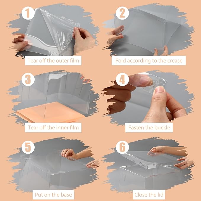 Maxdot 10 Pcs Transparent Tall Cake Boxes 12" x 12" x 10" Large Clear Cake Box with Ribbon Dessert Carrier PET Wedding Dessert Storage Container Clear Gift Box for Birthday Party Display (Pink)