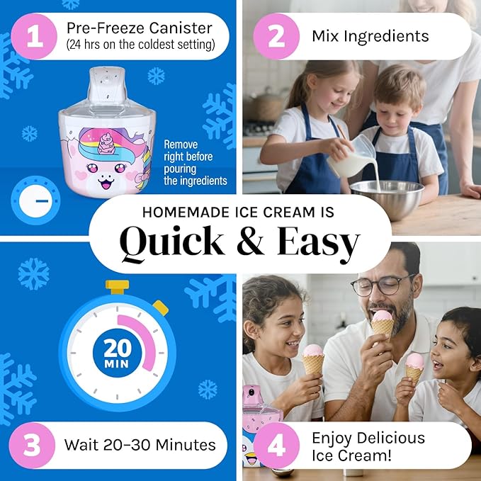 Cooler Concepts 1.2 Qt Unicorn Electric Ice Cream Maker for Kids - Best Countertop Ice Cream Machine for Homemade Soft Serve, Sorbet, Gelato, Frozen Yogurt - Fun Desserts for Families, Easy to Clean