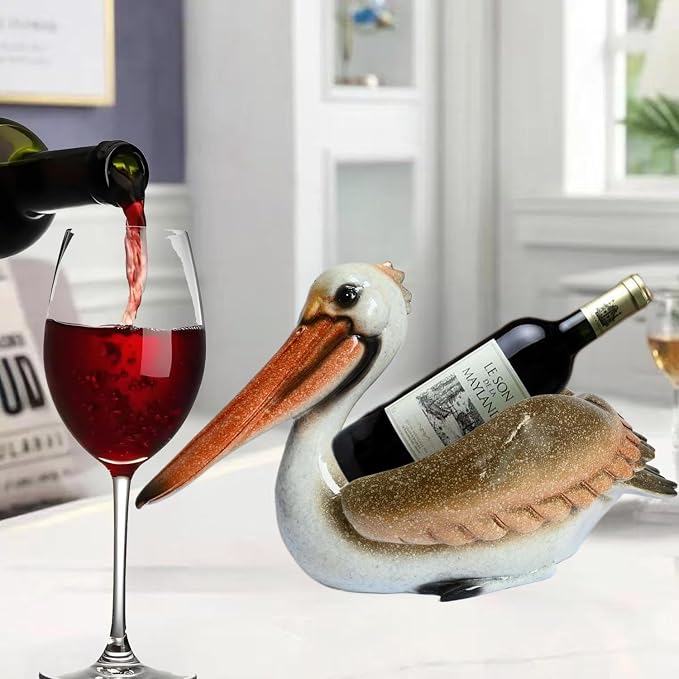 Beach Themed Tabletop Wine Rack: Coastal Nautical Decor for Home Party Bedroom - Pelican Wine Bottle Holder for Kitchen Beachy Rooms Table Shelf Cabinet Ocean Sea House Decorations