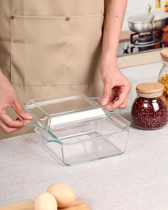 NUTRIUPS 6x6 Inches Square Glass Casserole Dish With Glass Lid - Microwave Safe Bakeware for Cooking