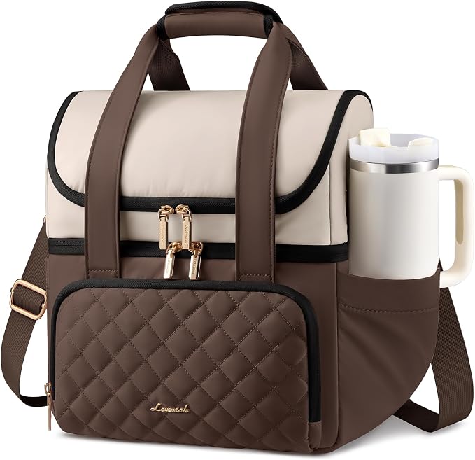 LOVEVOOK Insulated Lunch Bag for Women,X Large Double Deck Adult Lunch Box,Teacher Lunch Tote Bag with Cup Holder,Leakproof Cooler Bag with Adjustable Shoulder Strap for Work Picnic Beach,Larger 24L