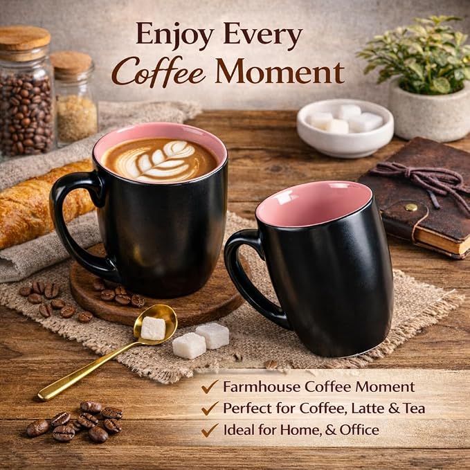 GBhome 16oz Coffee Mugs Set of 6, Large Ceramic Coffee Mugs for Man, Woman, Dad, Mom, Modern Coffee Mugs Set with handle for Tea/Latte/Cappuccino/Milk/Cocoa. Dishwasher&Microwave Safe,Pink